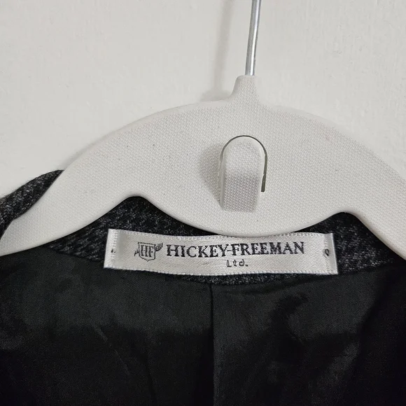 Hickey Freeman Blazer Men 44 Short Gray Black Houndstooth Wool Jacket Sport Coat